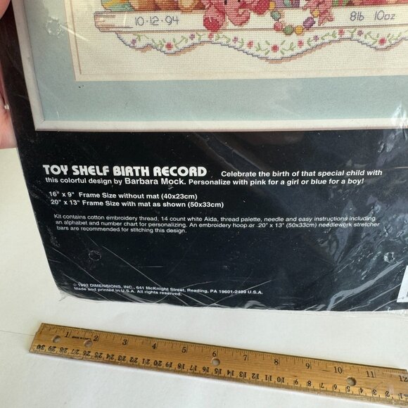 Vtg 1992 Dimensions Counted Cross Stitch Kit Toy Shelf Birth Record Baby Nursery - Picture 4 of 10